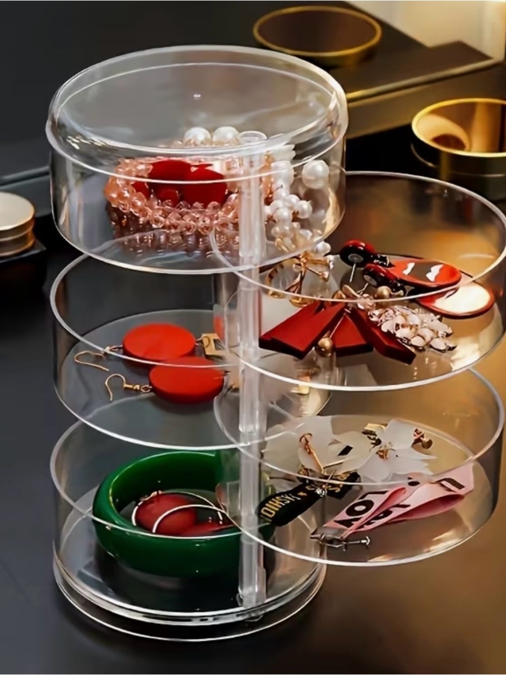 Clear Rotating Jewelry Organizer Storage Box NEW